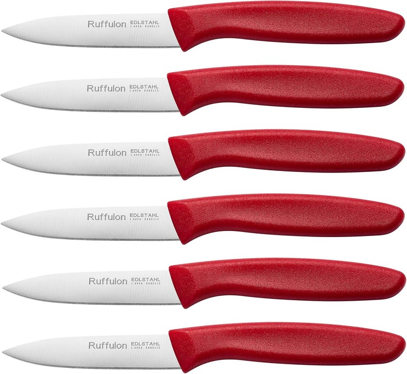 Ruffulon Paring Knife Fruit Knife Set (6 Pieces), Ultra Sharp Stainless Steel Vegetable and Fruit Knife with PP Plastic Ergonomic Handle for Cutting Fruits and Vegetables,Red - Image 1